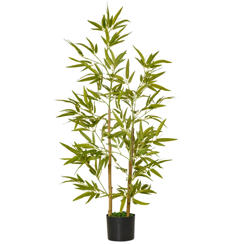 HOMCOM Plante Artificielle de Bambou Haute 120cm avec Pot pour Intérieur et Extérieur, Vert