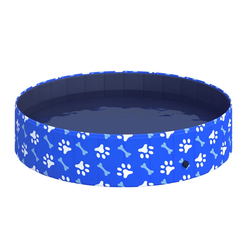 PawHut Piscine pour chien bassin PVC pliable anti-glissant facile à nettoyer Ø 1,4 m hauteur 30 cm motifs os pattes bleu