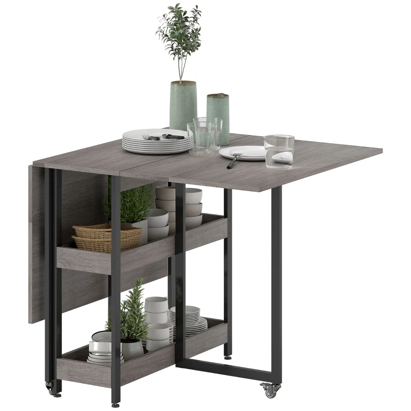 HOMCOM Table à Manger Pliable au Design Industriel pour jusqu'à 4 Personnes, Étagères Ouvertes, Flexible, Métal, Panneau de Particules, Gris