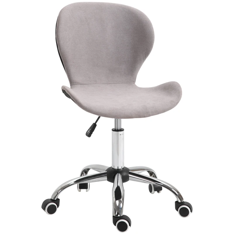 HOMCOM Tabouret à roulette chaise de bureau design contemporain hauteur réglable pivotant 360° piètement chromé velours gris