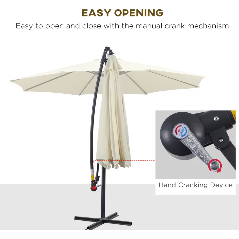 Outsunny 3m Cantilever Parasol, Hanging Parasol, Steel, Weather Resistent, Cream White