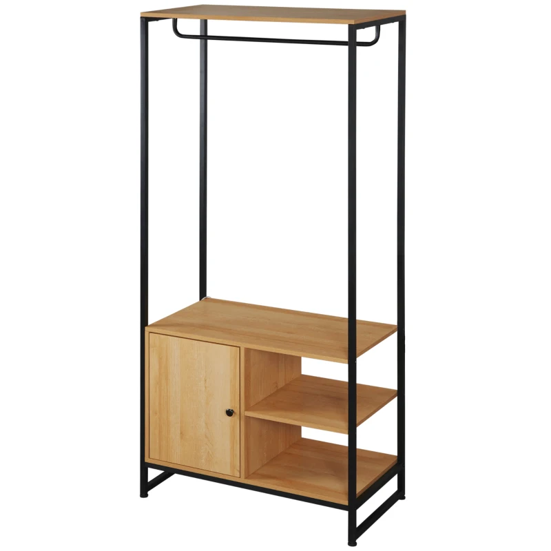 HOMCOM Portemanteau en Acier et Bois de Style Industriel avec Porte-Chaussures et Etagères, 80x40x180cm