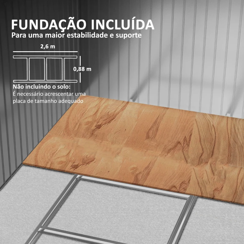 Outsunny Abrigo de Jardim 277x195x192 cm  Metálico para Armazenamento de Ferramentas com Base de Reforço Incluída Madeira