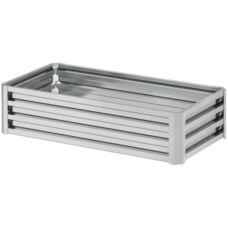 Outsunny Bac surélevé Planteringskärl, résistant aux intempéries, fond ouvert, acier galvanisé, 120 cm x 60 cm x 30,5 cm, Argent