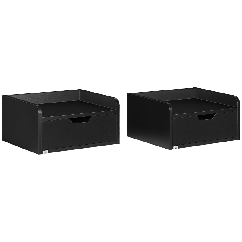 HOMCOM Conjunto de 2 Mesas de Cabeceira de Parede Mesas de Cabeceira Flutuantes com 1 Gaveta 40x30x19,5 cm Preto