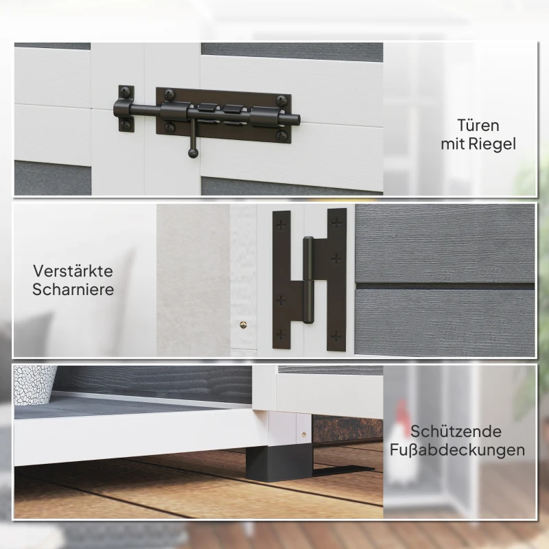 Outsunny Abri de Rangement de Jardin, Cabane à Outils avec 2 Fenêtres, Piquets de Sol, Toit en Asphalte, 91 x 69 x 192 cm, Bois de Sapin, Gris clair