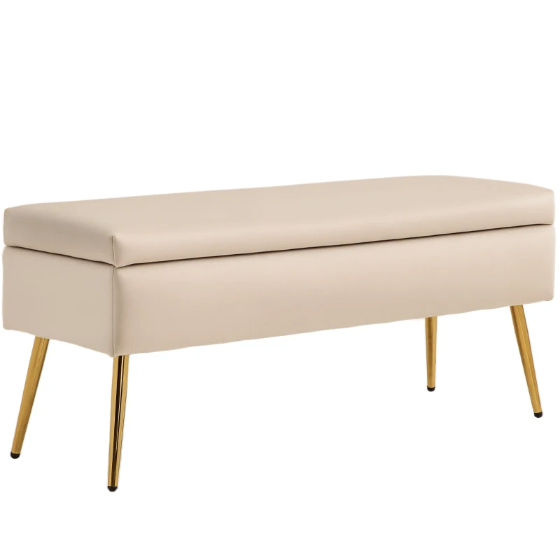 HOMCOM Panca Fondoletto Imbottita da 30.5L con Gambe Affusolate, in Tessuto Effetto Velluto, 102x35x43 cm, Beige