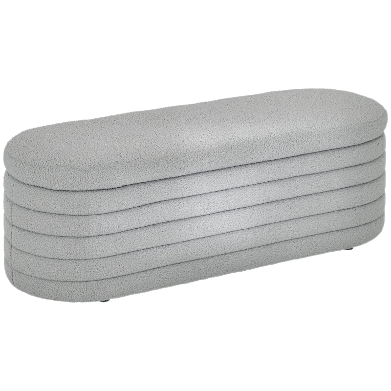 HOMCOM Panca Fondo Letto in Tessuto Teddy con Vano Contenitore, 116x41x40.5cm, Grigio Chiaro