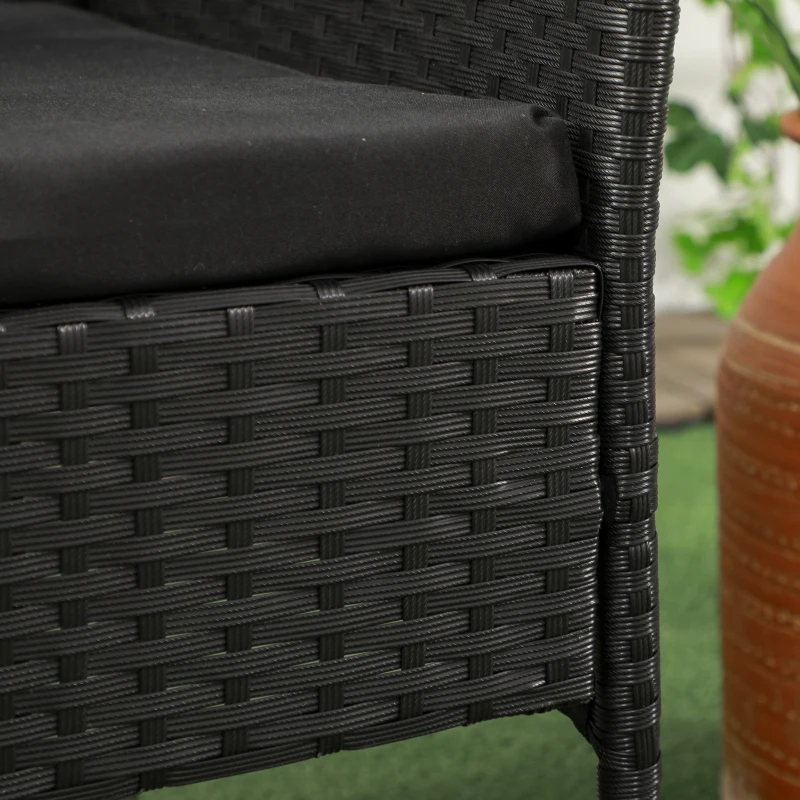 Outsunny Canapé de Jardin 2 Places avec Table Basse, en Acier et Rotin PE, 137x59x82 cm, Noir