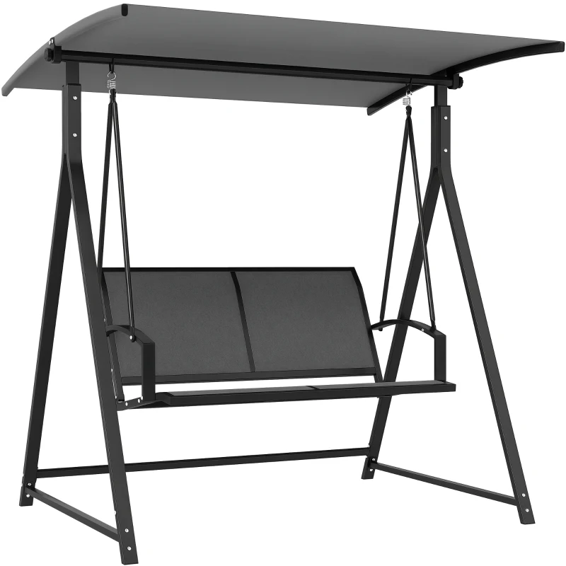 Outsunny Columpio de Jardín de 2 Plazas con Toldo Ajustable y Estructura Triangular de Metal Carga 220 kg 160x112x162 cm Gris