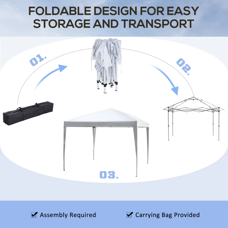 Outsunny 3 x 3m Pop Up Gazebo, No Side Walls, for Parties, Picnic, with Carrying Bag, White(m-6)