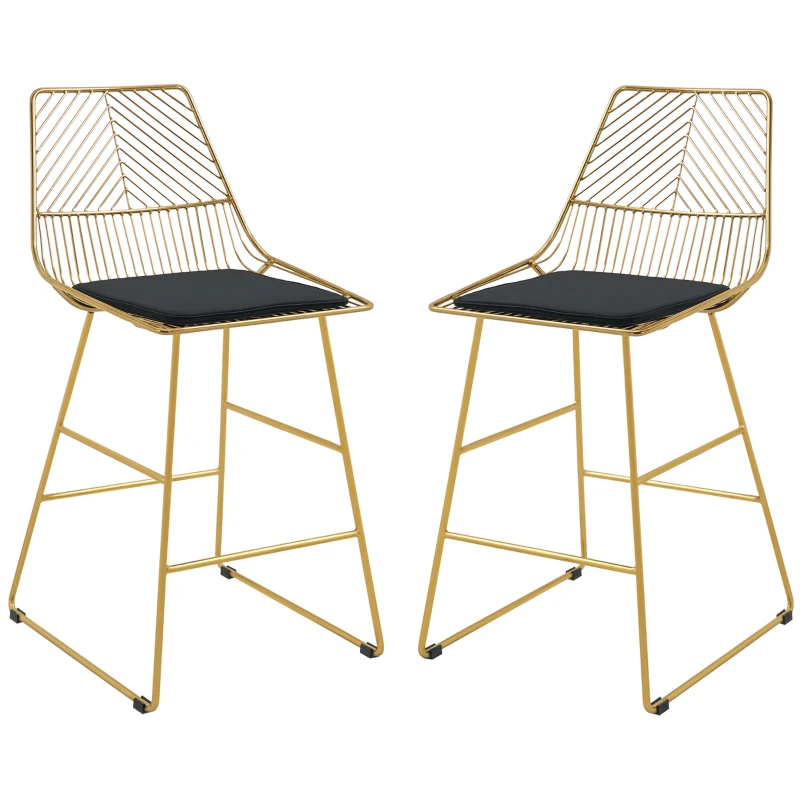 HOMCOM Barhocker Set, geometrisches Metalldesign, abnehmbares Samtkissen, Fußstütze, Gold