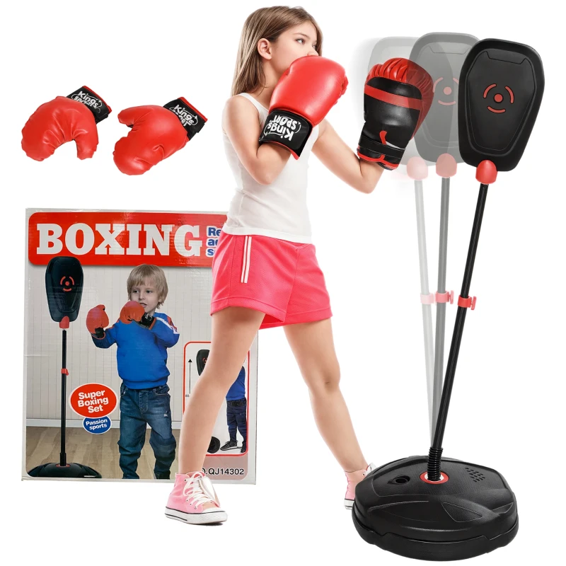 AIYAPLAY Punching Ball para Crianças acima de 5 anos Kit de Boxe com Luvas de Boxe Altura Ajustável 88-124 cm e Base Preenchível Preto