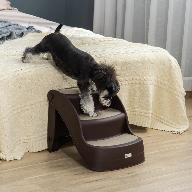 PawHut Scaletta per Cani Pieghevole avec 3 Marches Antidérapantes en PP, 49x38x38 cm, Marron