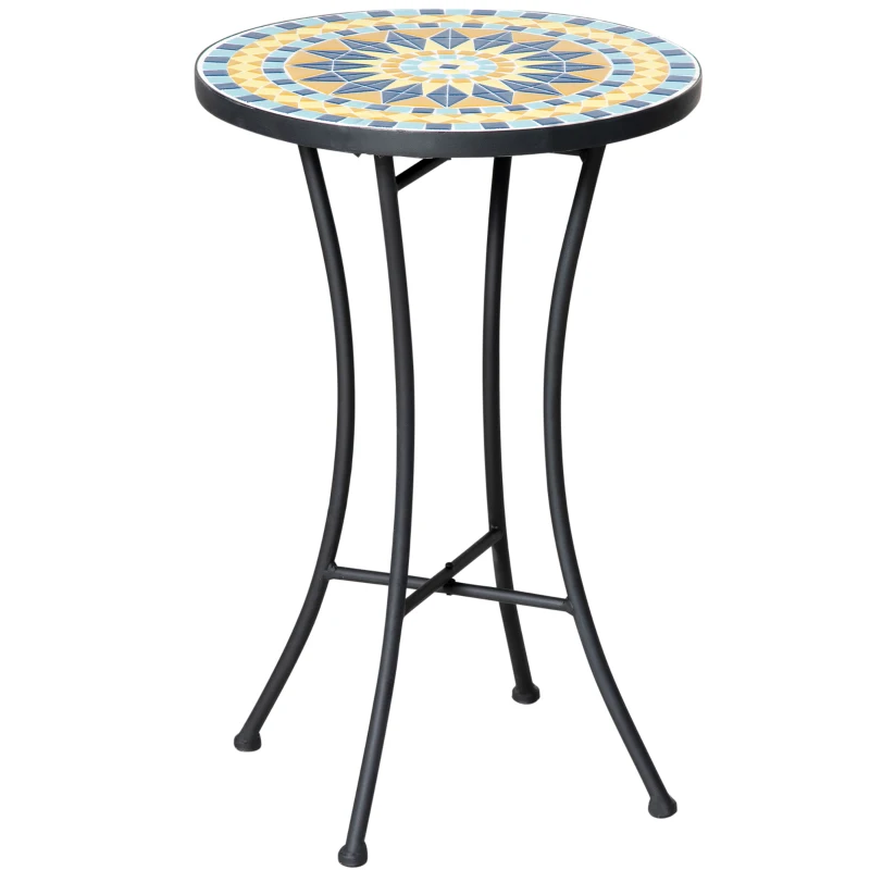 Outsunny Table de Jardin en Métal avec Plateau en Mosaïque, Ф35.5x53.5cm