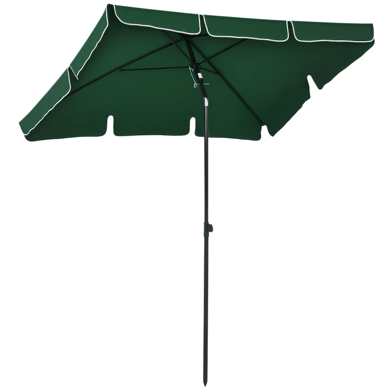 Outsunny Parasol de Jardin Rettangulaire 2x1.3m avec Inclinaison Réglable et Mât en Aluminium, Vert et Noir
