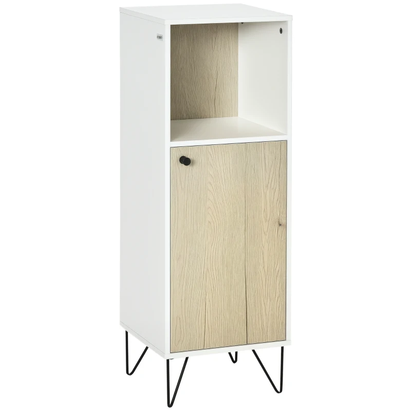 kleankin Mobile Bagno con Ripiano Aperto e Armadietto con Anta in Legno, 31.5x30x91cm, Quercia e Bianco