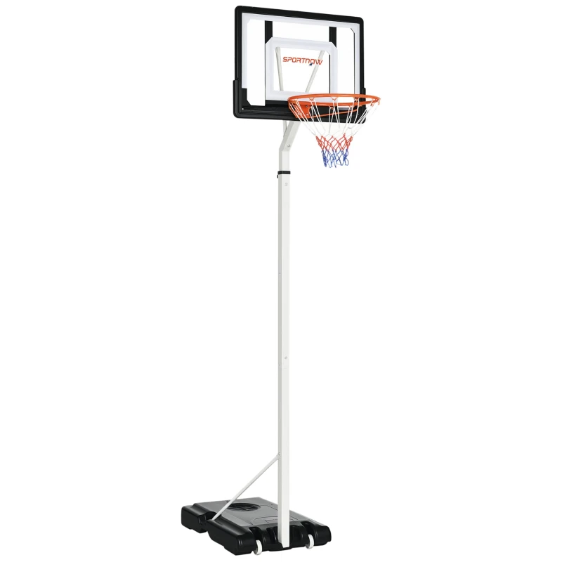 SPORTNOW Tabela de Basquetebol com Rodas Altura Ajustável 260-305cm com Tabela de PVC 90x83x310-360cm Branco