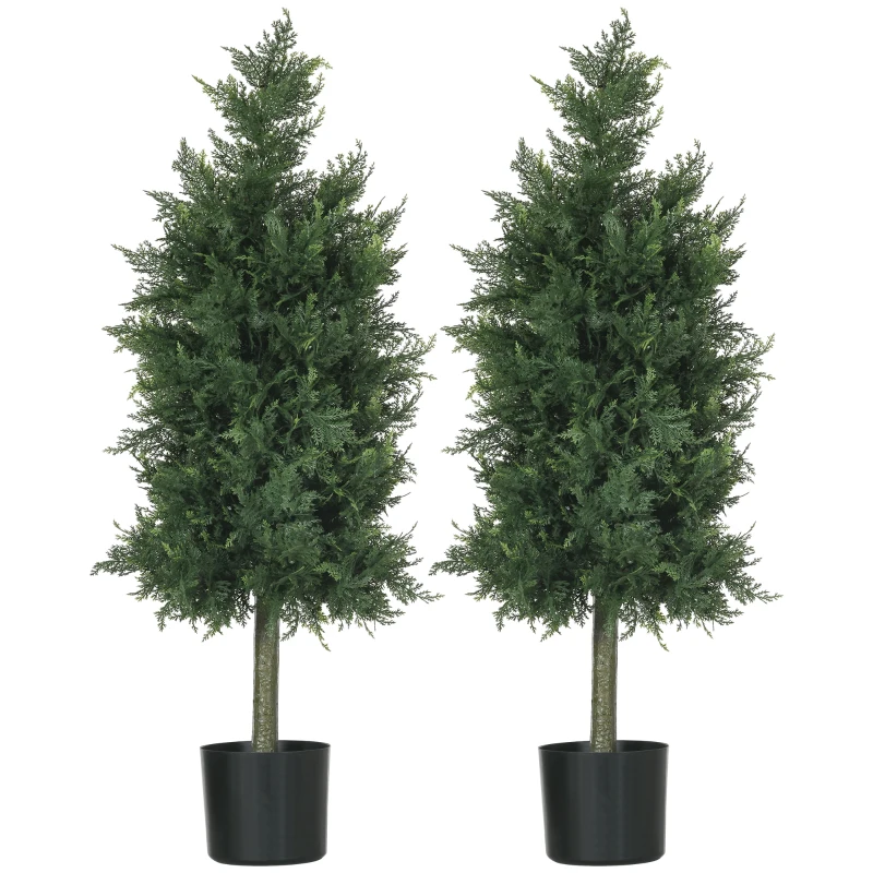 HOMCOM Lot de 2 plantes artificielles Cèdre avec pot, hauteur 90 cm, Conifère, 38L x 12,5l x 90H cm