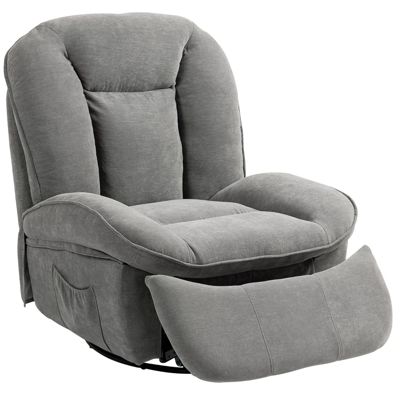 HOMCOM Relaxsessel, Fauteuil TV inclinable avec fonction de balancement, fauteuil pivotant TV avec repose-pieds, Gris