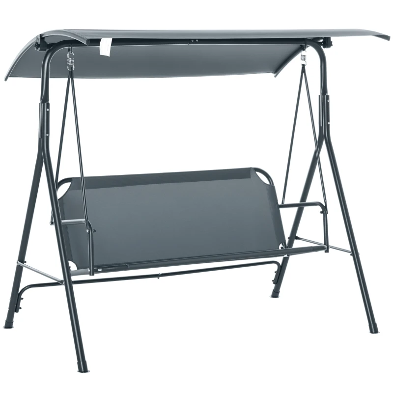 Outsunny Dondolo 3 Posti con Tettuccio Inclinabile e Cuscini, in Acciaio e Poliestere, 172x110x153 cm, Grigio