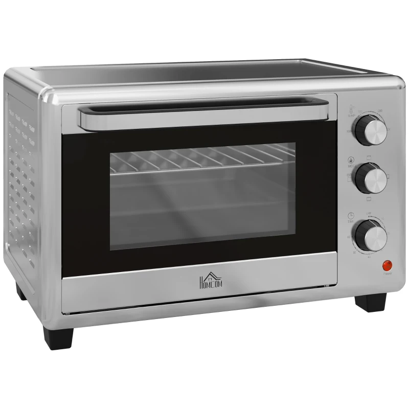 HOMCOM Mini Four Électrique de 30L avec 3 Modes de Cuisson, Température Réglable et Minuterie, 1600W, Argent