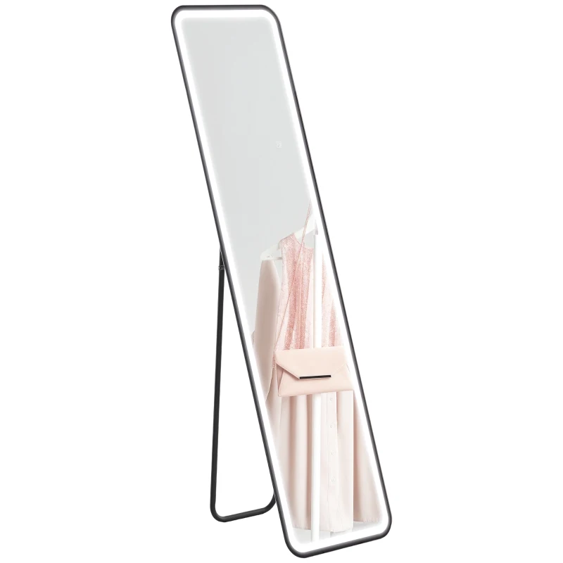 HOMCOM Espejo de Cuerpo Entero con Luz LED 150x40 cm con Iluminación de 3 Colores Función de Memoria y Táctil Inteligente Negro