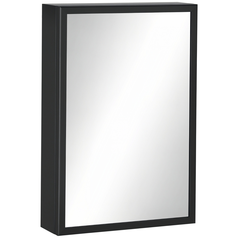 kleankin Armoire miroir de salle de bain armoire murale armoire à glace avec 1 porte et 2 étagères en acier 40 x 12 x 60 cm noir