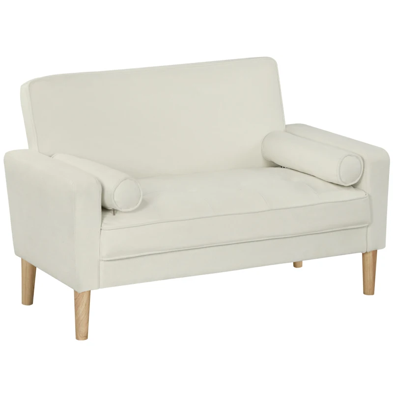 HOMCOM Sofá de 2 Lugares Estofado em Veludo com Assento Capitonê e Pés em Madeira para Espaços Pequenos 130x74,5x82 cm Creme