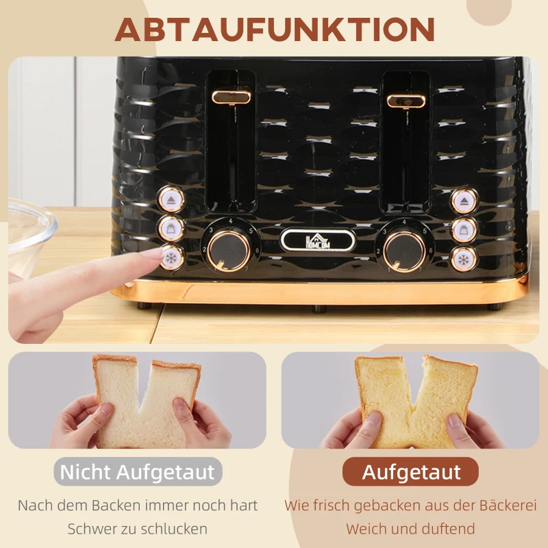 HOMCOM 4-Sleuven-Toaster, golfdesign, meerdere functies, kruimellade, Zwart
