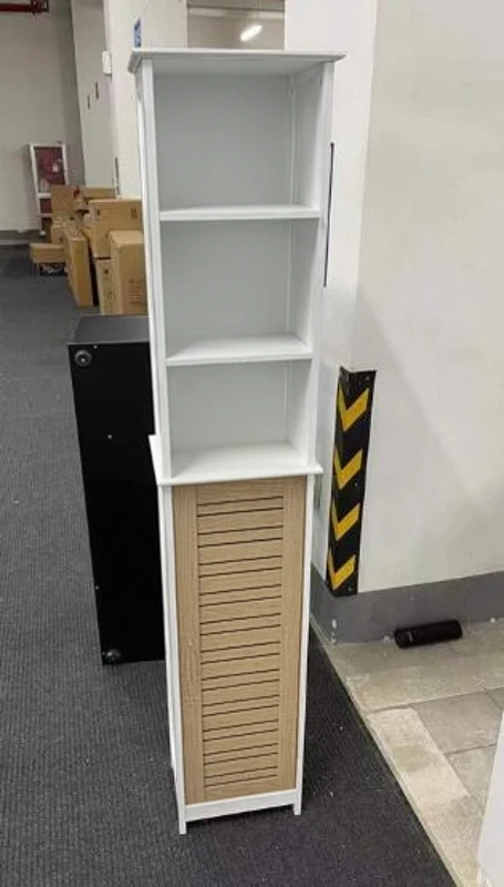 kleankin Armario Alto de Baño con Estantería de 6 Niveles 1 Puerta y Estantes Ajustables Mueble Auxiliar de Almacenaje para Salón Cocina Antivuelco 34x26x172 cm Blanco