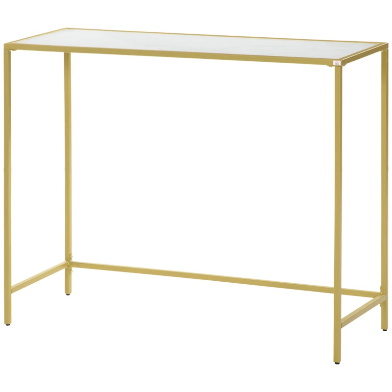 HOMCOM Console d'Entrée en Acier et Verre Trempé, 100x35.5x80 cm, Blanc et Or