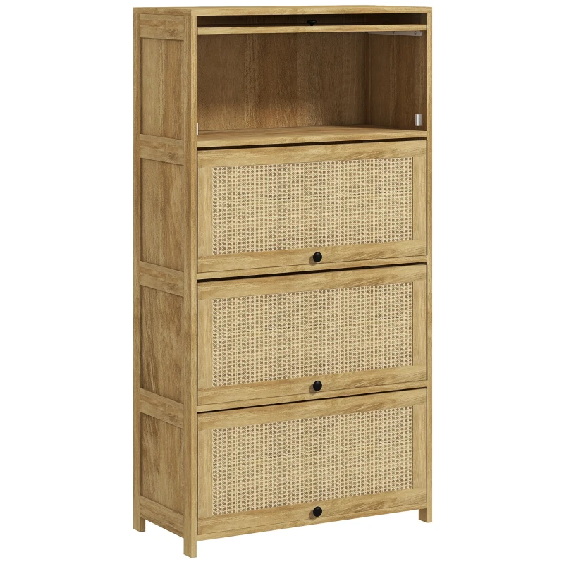 HOMCOM Mobile Cuisine de Style Boho avec 4 Portes à Abattant, en Aggloméré et Rotin, 70x32x132,8 cm