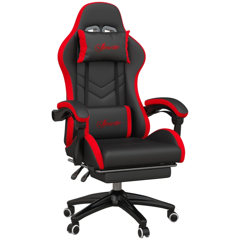 Vinsetto Chaise de Gaming avec Hauteur Réglable et Dossier Inclinable, 65x65x121-129 cm, Noir et Rouge