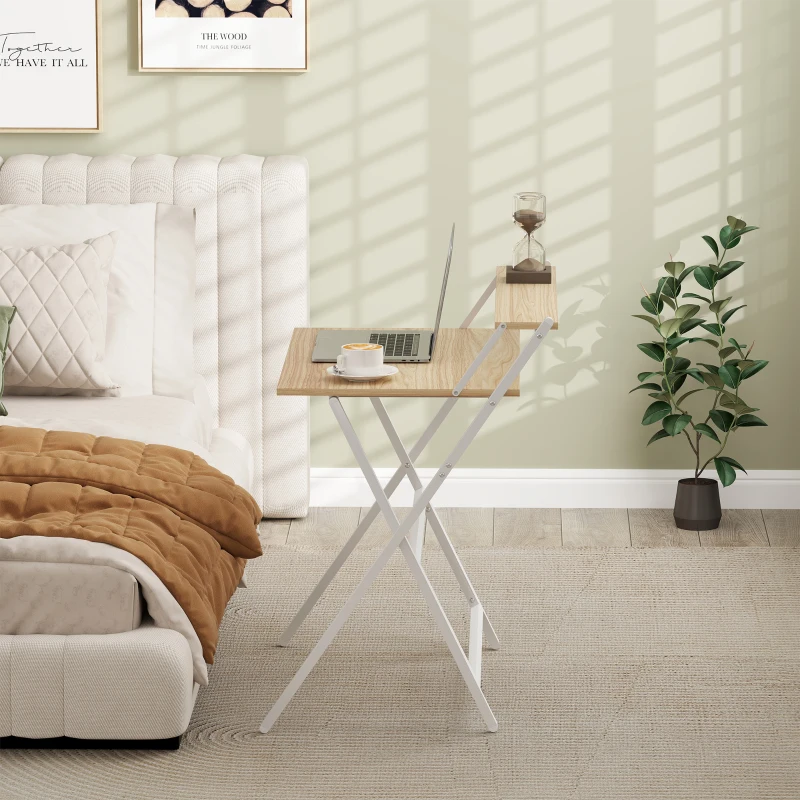 HOMCOM Bureau Pliable avec Étagère pour Moniteur, 81,5x62x86,5 cm, Bois et Blanc