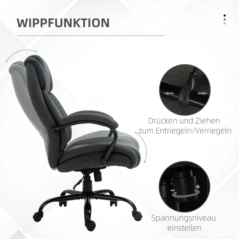 Vinsetto Bürostuhl, Ergonomischer Schreibtischstuhl, Drehstuhl mit gepolsterter Armlehne, bis 220 kg belastbar, Grau