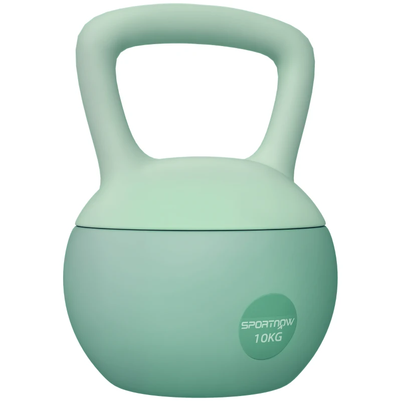 SPORTNOW Pesa Rusa 10 kg Kettlebell Relleno de Arena Metálica y Mango Antideslizante para Entrenamiento en Casa 21x21x30 cm Verde