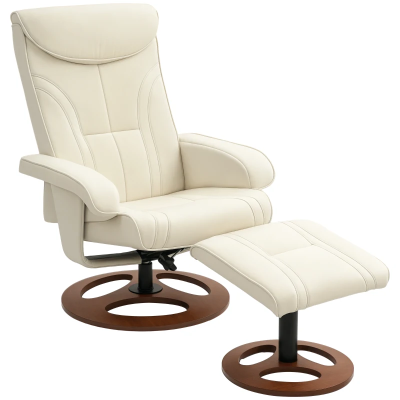 HOMCOM Fauteuil relax avec repose-pieds, dossier inclinable jusqu'à 135°, revêtement synthétique, blanc(m-10)