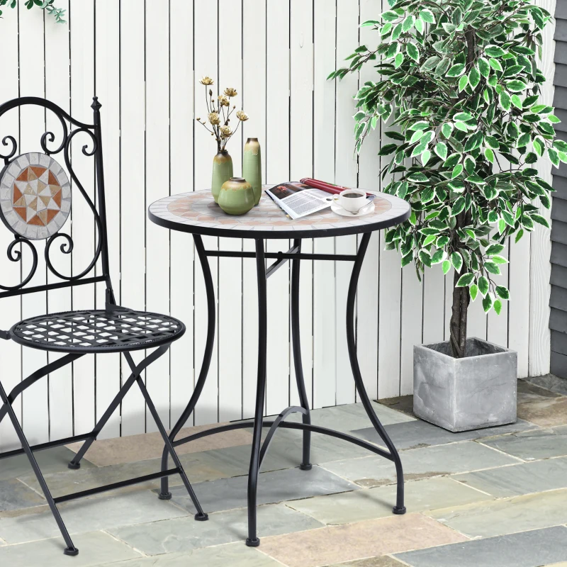 Outsunny Table de Jardin Ø60 x H71cm, Table de Balcon en Métal Résistant aux Intempéries, Table d'Extérieur, Table de Camping Table d'Appoint, Table de Terrasse Ronde pour Jardin Terrasse Balcon Orange+Blanc