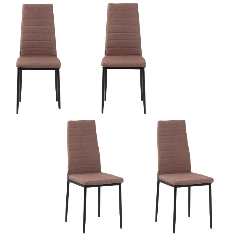HOMCOM Set 4 Chaises Rembourrées pour Salon ou Salle à Manger, Chaises de Cuisine Modernes, en Métal et Tissu Kaki