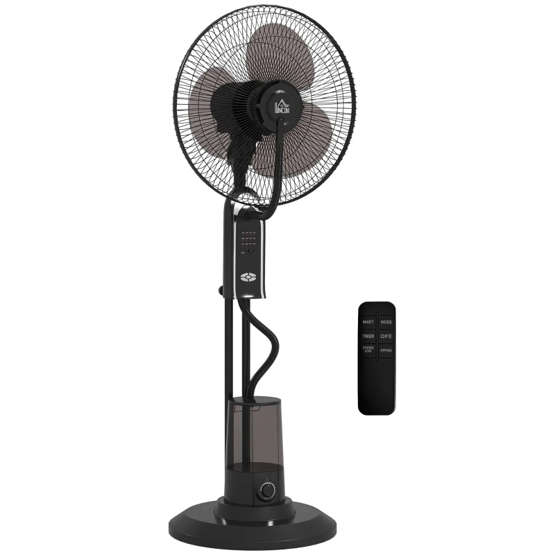 HOMCOM Ventilatore Nebulizzatore Regolabile 3 Velocità e 3 Modalità, Oscillazione a 75°, Telecomando, Nero