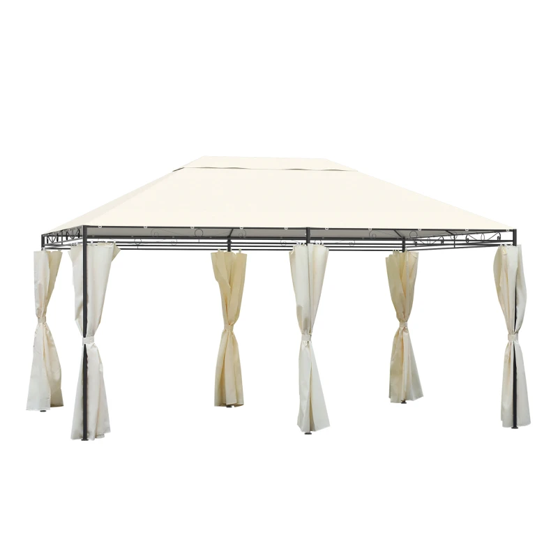 Outsunny Tonnelle barnum pavillon de jardin style colonial toiles latérales amovibles 3L x 4l x 2,55H m crème