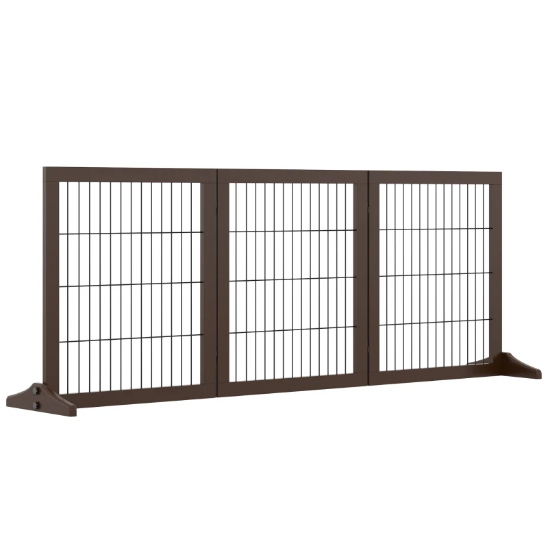 PawHut Barrière Pliable et Ajustable en Bois de Pin et Métal avec Base Stable, pour Chiens et Chiots, 185x36x71cm