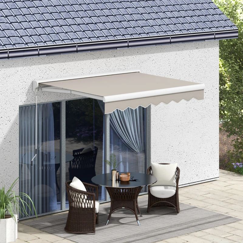 Outsunny Auvent Retractable Electrique Manuel 250x200 cm Auvent Portable avec Télécommande Manivelle Manuel Cadre de Aluminium Crème