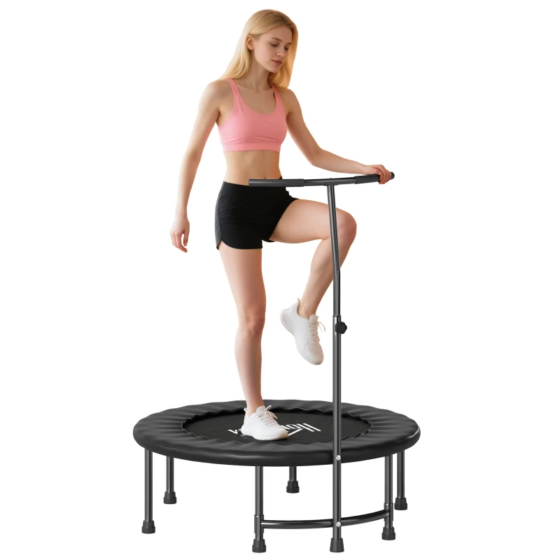 HOMCOM Trampoline de Fitness / Gymnastique Haute Performance Ø 100 cm élastiques Bungee + Guidon Hauteur réglable 116-132 cm Noir