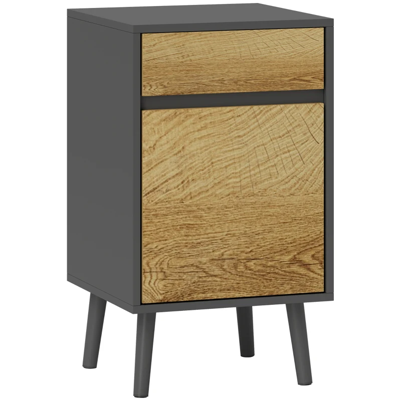 HOMCOM Table de Chevet avec Tiroir et Armoire Moderne Sans Poignées, 40x39x69 cm, Gris Foncé et Bois