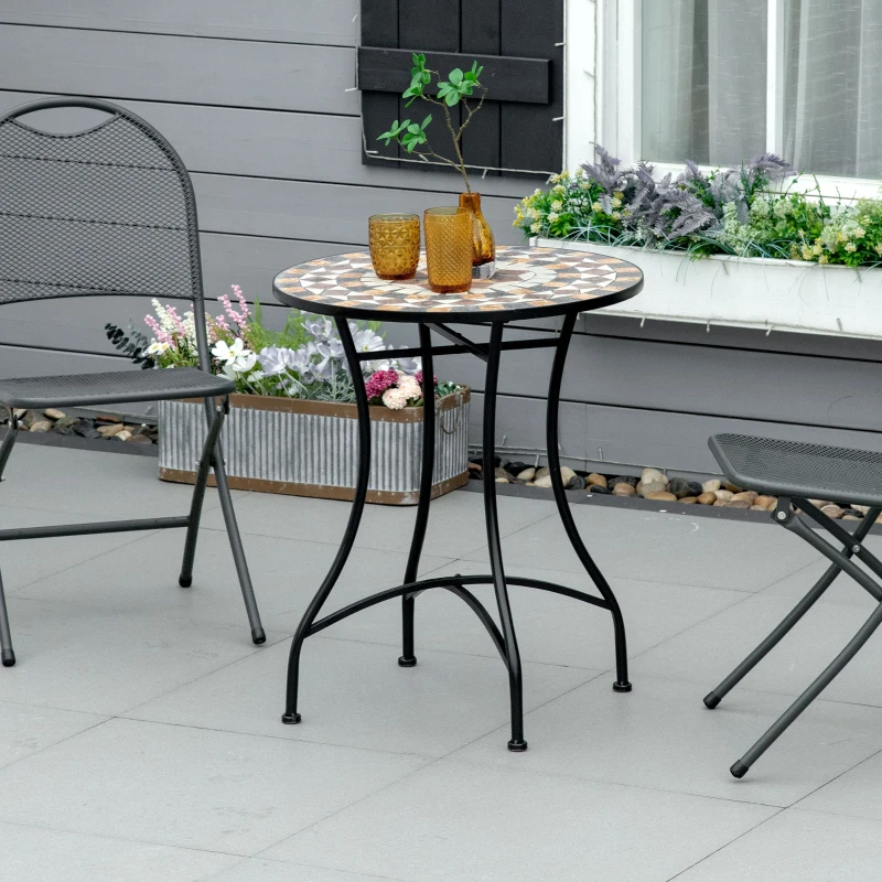 Outsunny Table de Jardin Ronde en Métal et Mosaïque pour Extérieur et Intérieur, Ф60x71cm, Noir