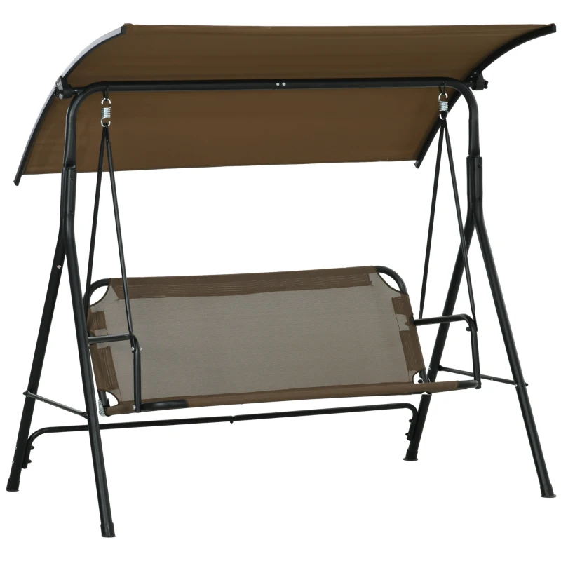 Outsunny Balancelle de Jardin 3 Places avec Couverture Réglable, en Acier et Polyester, 172x110x153 cm, Marron et Gris