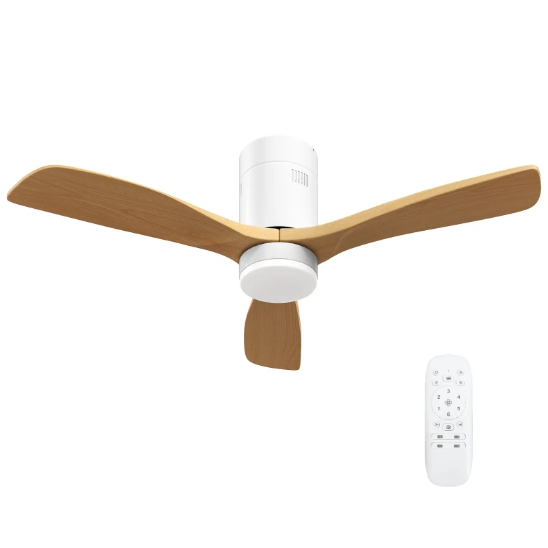 HOMCOM Ventilateur de plafond avec lumière LED, 6 vitesses, télécommande, Brun clair