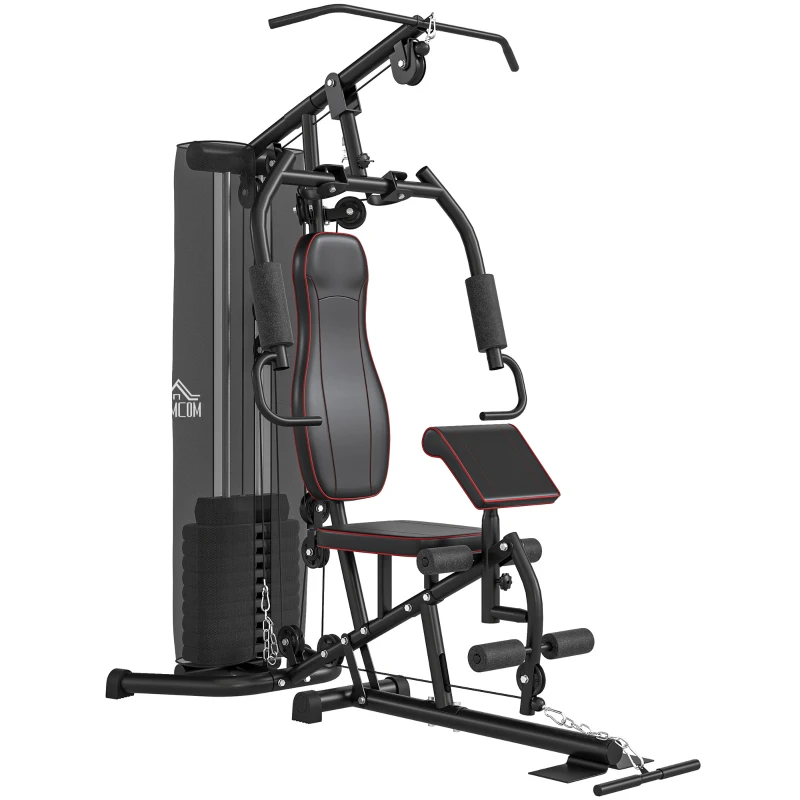 HOMCOM Máquina de Musculación con Pesas Ajustables de 45 kg Prensa de Pecho y Piernas Polea 170x104x205 cm Negro
